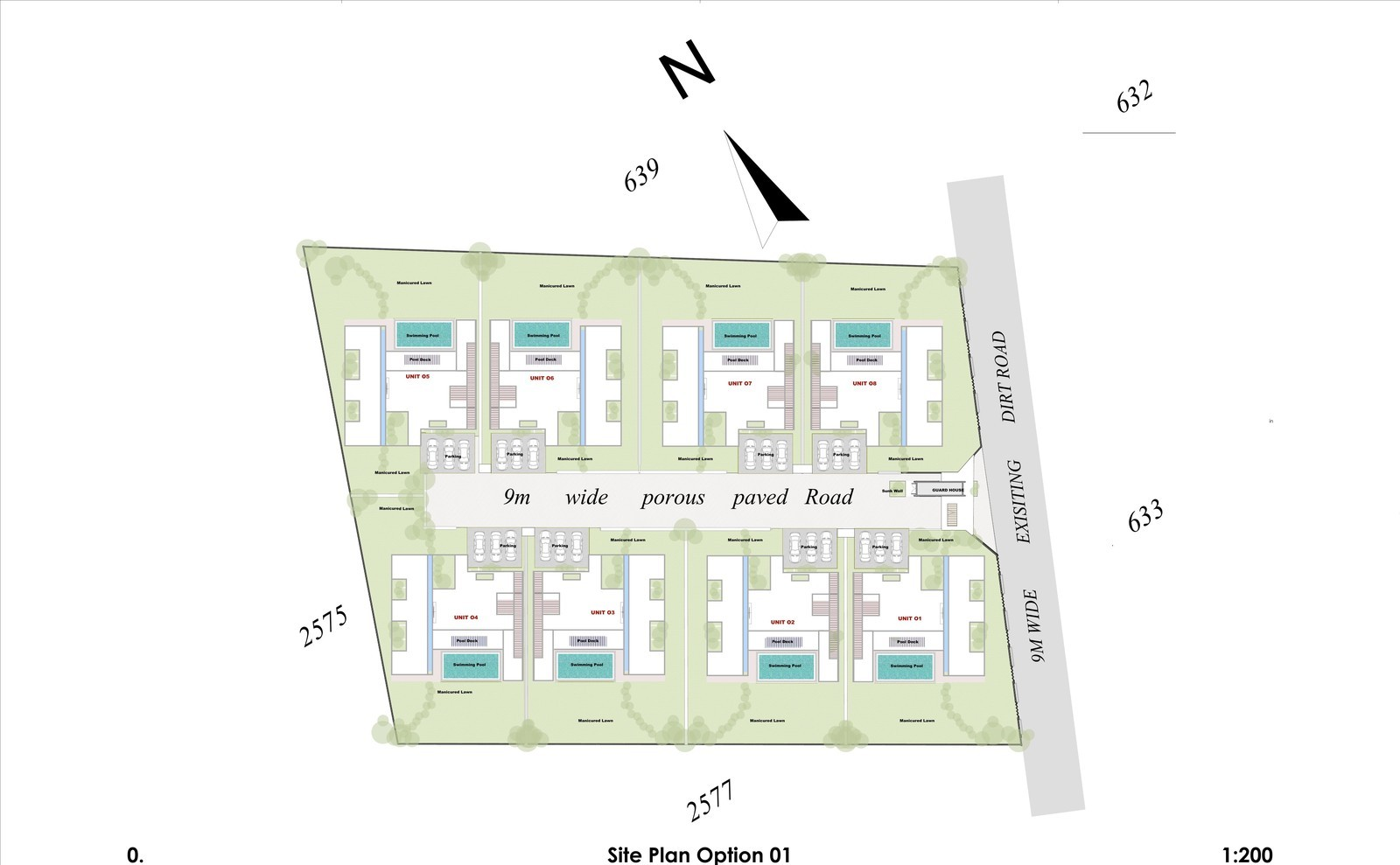 Faraji Marijani site plan — eight plots around a central private road